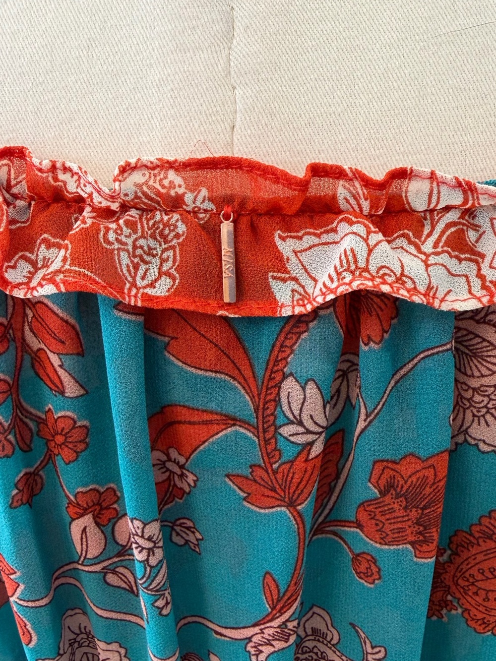 Misa Women's Teal Floral Ruffle Floral Nati Maxi Dress Size XS - Picture 6 of 9